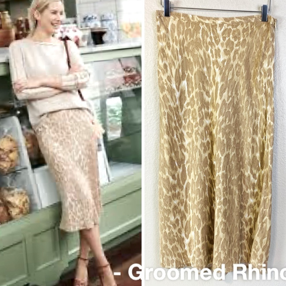J. McLaughlin Gold and Cream Animal Print Midi Skirt